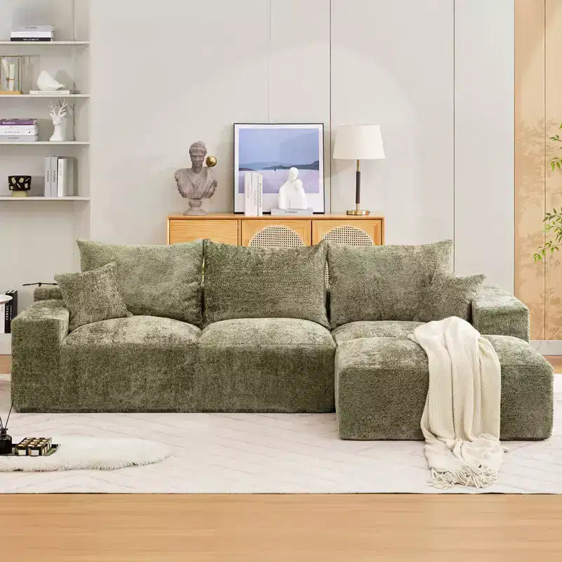 Divano sezionale modulare da 110" Divano a nuvola a L con chaise longue, divano in ciniglia con seduta profonda, nessun assemblaggio richiesto