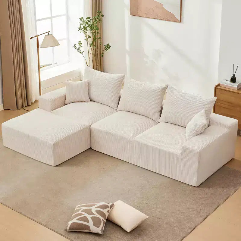 Divano sezionale modulare da 110" Divano a nuvola a L con chaise longue, divano in ciniglia con seduta profonda, nessun assemblaggio richiesto