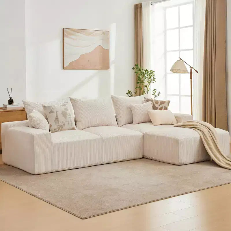 Divano sezionale modulare da 110" Divano a nuvola a L con chaise longue, divano in ciniglia con seduta profonda, nessun assemblaggio richiesto