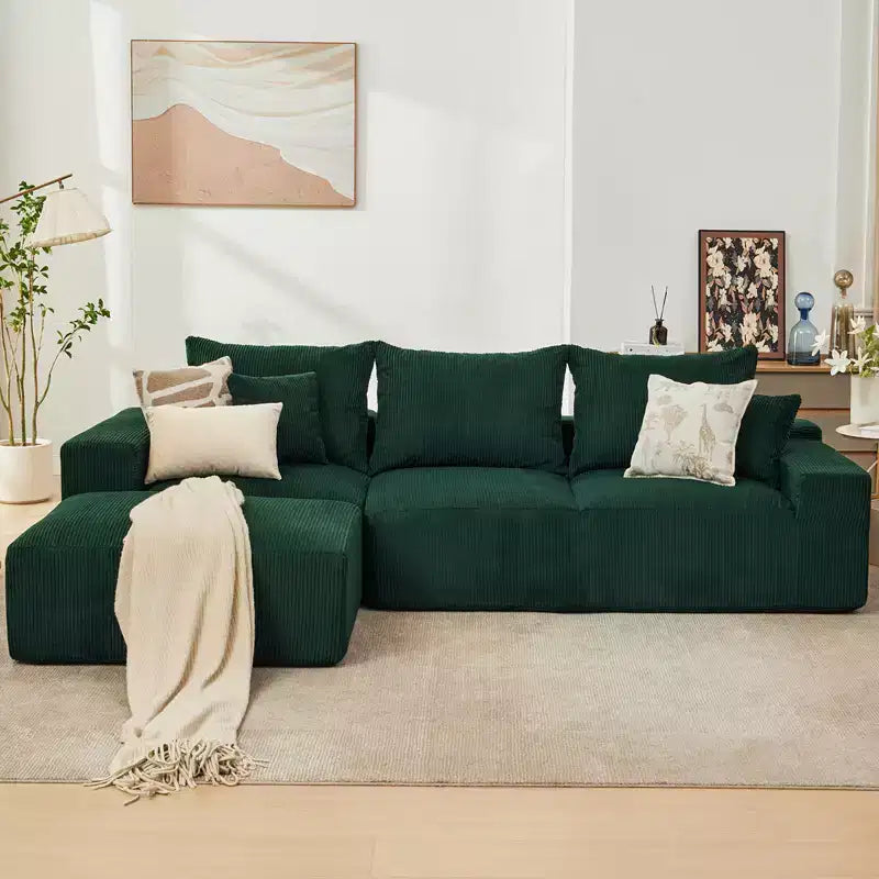 Divano sezionale modulare da 110" Divano a nuvola a L con chaise longue, divano in ciniglia con seduta profonda, nessun assemblaggio richiesto