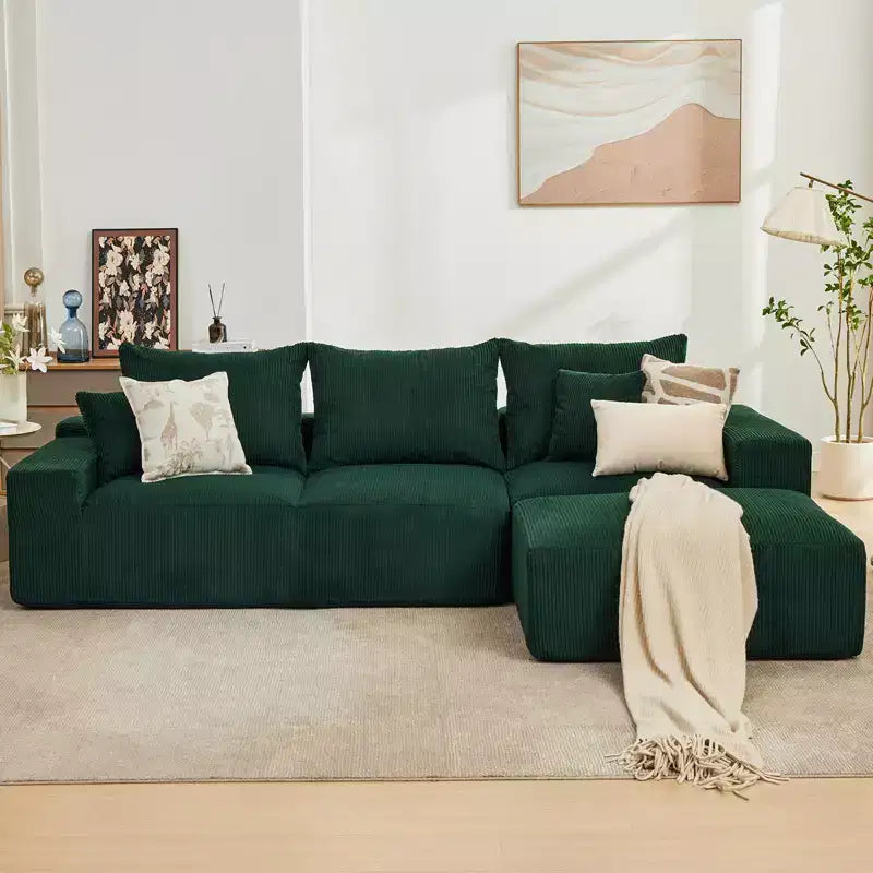 Divano sezionale modulare da 110" Divano a nuvola a L con chaise longue, divano in ciniglia con seduta profonda, nessun assemblaggio richiesto