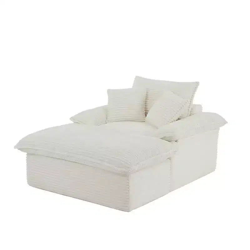 Pexfix 55 pollici L Divano Moderno Imbottito in Velluto a Coste a Seduta Singola con Cuscini e Poggiapiedi, Poltrona Relax per Soggiorno, Camera da Letto, Appartamento, Ufficio Bianco