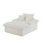 Pexfix 55 pollici L Divano Moderno Imbottito in Velluto a Coste a Seduta Singola con Cuscini e Poggiapiedi, Poltrona Relax per Soggiorno, Camera da Letto, Appartamento, Ufficio Bianco