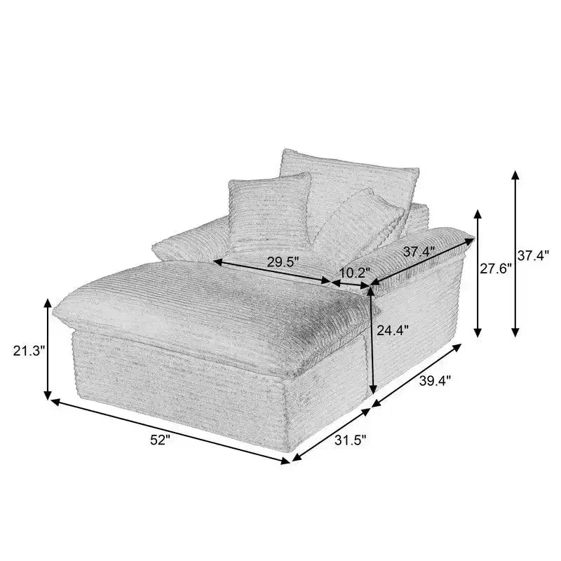 Pexfix 55 pollici L Divano Moderno Imbottito in Velluto a Coste a Seduta Singola con Cuscini e Poggiapiedi, Poltrona Relax per Soggiorno, Camera da Letto, Appartamento, Ufficio Bianco