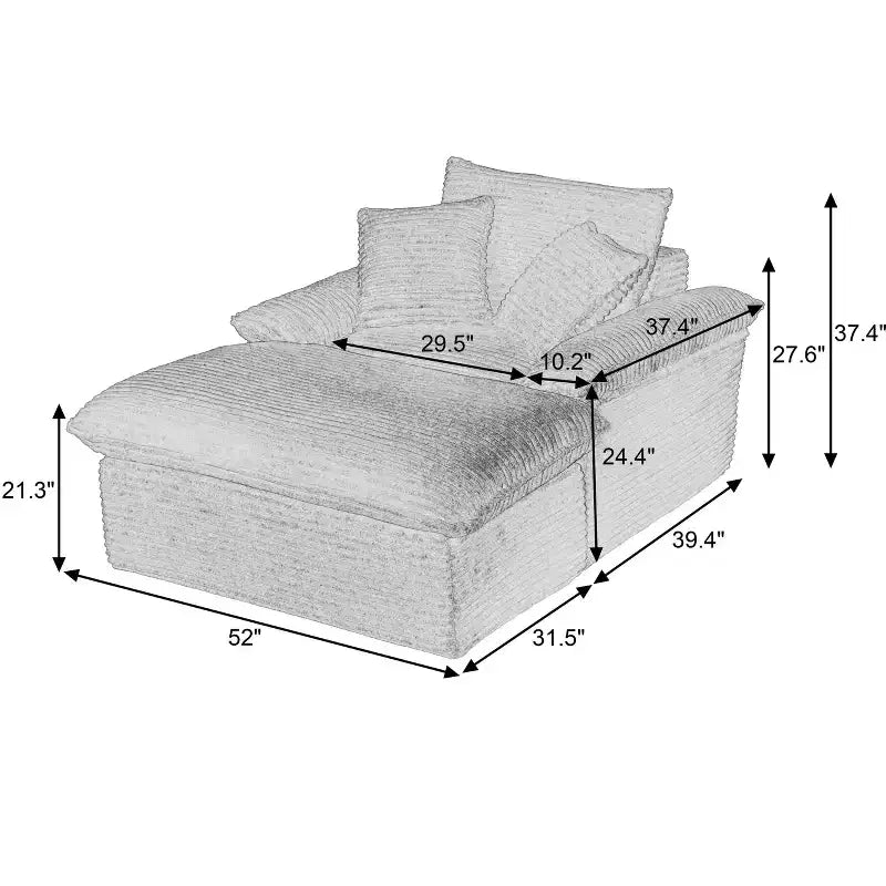 Pexfix 55 pollici L Divano Moderno Imbottito in Velluto a Coste a Seduta Singola con Cuscini e Poggiapiedi, Poltrona Relax per Soggiorno, Camera da Letto, Appartamento, Ufficio Bianco