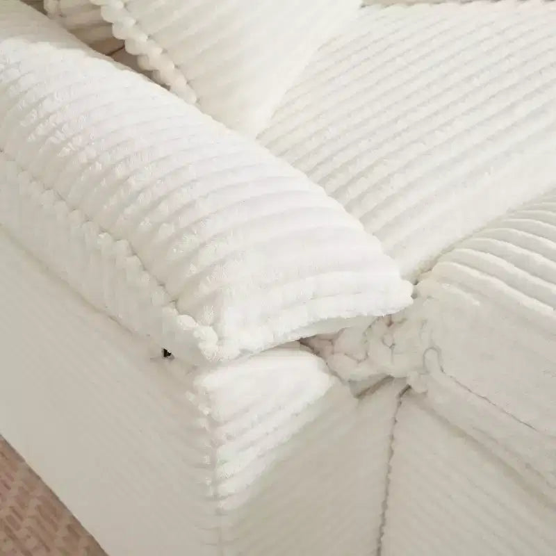 Pexfix 55 pollici L Divano Moderno Imbottito in Velluto a Coste a Seduta Singola con Cuscini e Poggiapiedi, Poltrona Relax per Soggiorno, Camera da Letto, Appartamento, Ufficio Bianco