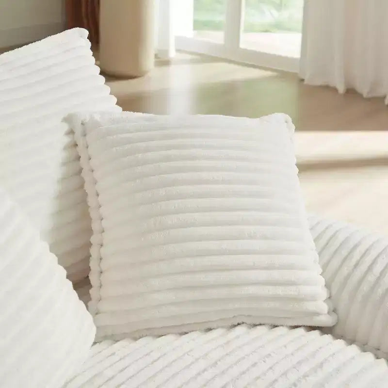 Pexfix 55 pollici L Divano Moderno Imbottito in Velluto a Coste a Seduta Singola con Cuscini e Poggiapiedi, Poltrona Relax per Soggiorno, Camera da Letto, Appartamento, Ufficio Bianco