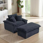 Pexfix Divano Moderno a Sedile Singolo in Velluto a Coste con Cuscini e Poggiapiedi, Poltrona Lounge per Soggiorno, Camera da Letra, Appartamento, Ufficio, Grigio Scuro, 140 cm L