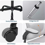 Sedia da ufficio ergonomica High-Gray con poggiatesta e supporto lombare regolabili - Bracciolo ribaltabile, sedia a rotelle in rete per casa, ufficio, studio, camera da letto