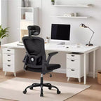 Sedia da ufficio ergonomica High-Gray con poggiatesta e supporto lombare regolabili - Bracciolo ribaltabile, sedia a rotelle in rete per casa, ufficio, studio, camera da letto