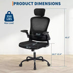 Sedia da ufficio ergonomica High-Gray con poggiatesta e supporto lombare regolabili - Bracciolo ribaltabile, sedia a rotelle in rete per casa, ufficio, studio, camera da letto