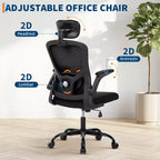 Sedia da ufficio ergonomica High-Gray con poggiatesta e supporto lombare regolabili - Bracciolo ribaltabile, sedia a rotelle in rete per casa, ufficio, studio, camera da letto