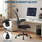 Sedia da ufficio ergonomica High-Gray con poggiatesta e supporto lombare regolabili - Bracciolo ribaltabile, sedia a rotelle in rete per casa, ufficio, studio, camera da letto
