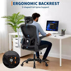 Sedia da ufficio ergonomica High-Gray con poggiatesta e supporto lombare regolabili - Bracciolo ribaltabile, sedia a rotelle in rete per casa, ufficio, studio, camera da letto