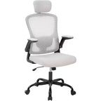 Sedia da ufficio ergonomica High-Gray con poggiatesta e supporto lombare regolabili - Bracciolo ribaltabile, sedia a rotelle in rete per casa, ufficio, studio, camera da letto