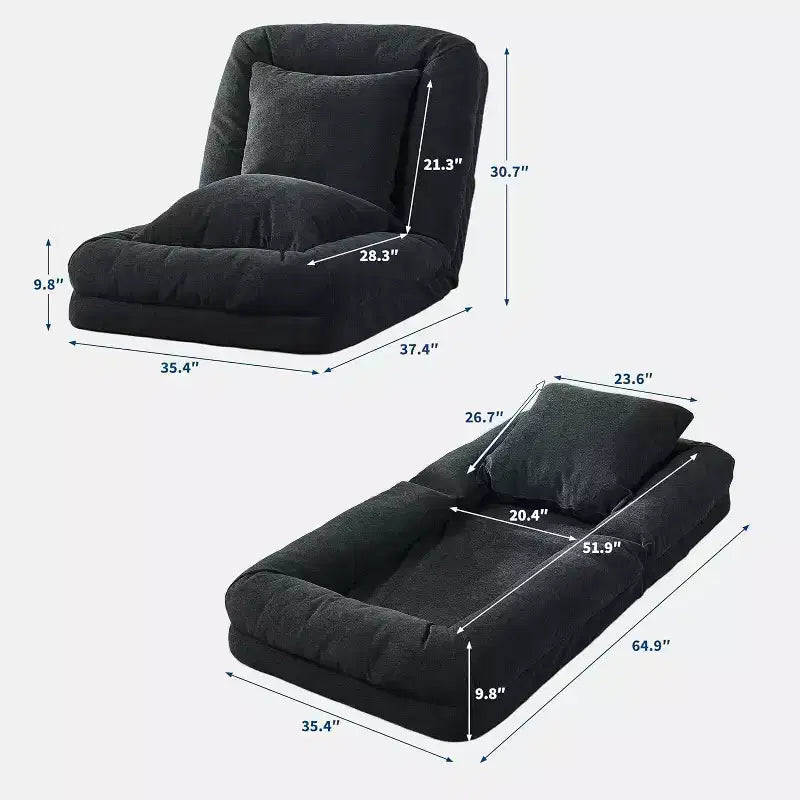 Cuccia Umana per Adulti, Comodo Divano Letto Relax con 2 Cuscini e 5 Posizioni Regolabili, Poltrona Lounge Rivestita in Ciniglia per Soggiorno Camera da Letto