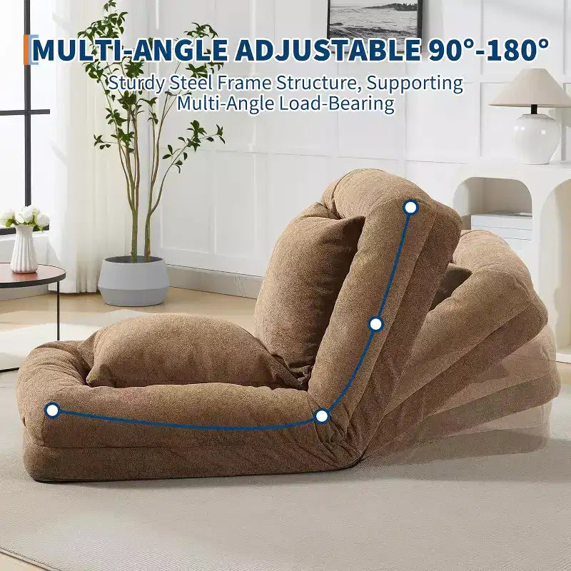 Cuccia Umana per Adulti, Comodo Divano Letto Relax con 2 Cuscini e 5 Posizioni Regolabili, Poltrona Lounge Rivestita in Ciniglia per Soggiorno Camera da Letto