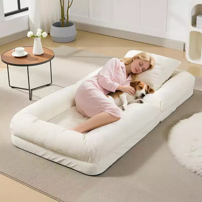 Cuccia Umana per Adulti, Comodo Divano Letto Relax con 2 Cuscini e 5 Posizioni Regolabili, Poltrona Lounge Rivestita in Ciniglia per Soggiorno Camera da Letto