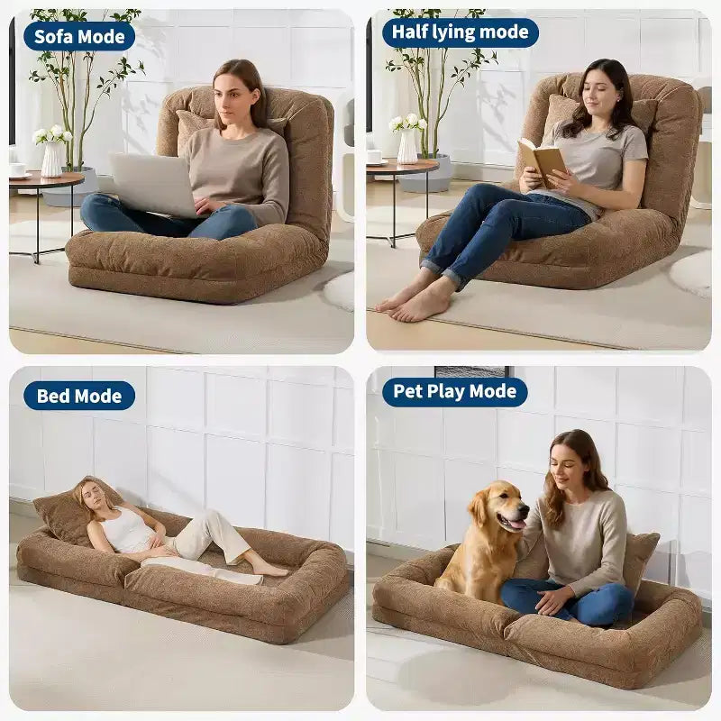 Cuccia Umana per Adulti, Comodo Divano Letto Relax con 2 Cuscini e 5 Posizioni Regolabili, Poltrona Lounge Rivestita in Ciniglia per Soggiorno Camera da Letto