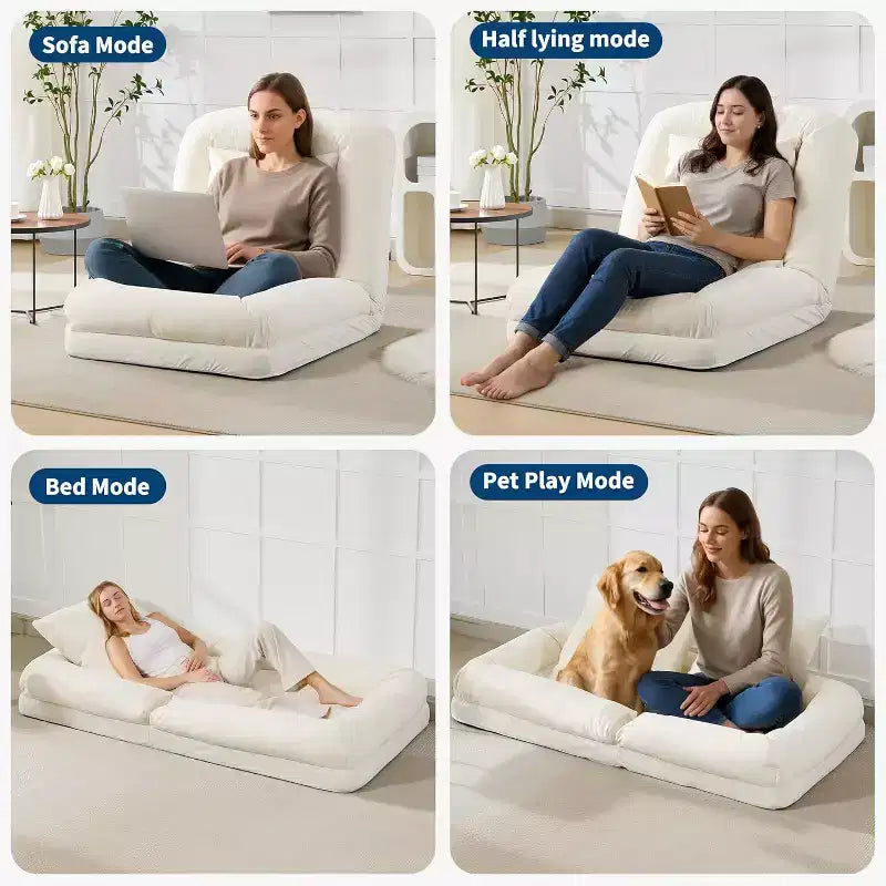 Cuccia Umana per Adulti, Comodo Divano Letto Relax con 2 Cuscini e 5 Posizioni Regolabili, Poltrona Lounge Rivestita in Ciniglia per Soggiorno Camera da Letto