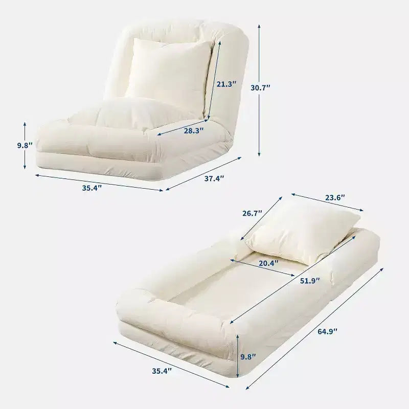Cuccia Umana per Adulti, Comodo Divano Letto Relax con 2 Cuscini e 5 Posizioni Regolabili, Poltrona Lounge Rivestita in Ciniglia per Soggiorno Camera da Letto