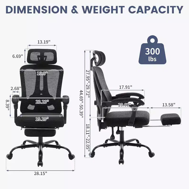 Sedia da ufficio ergonomica con schienale alto, schienale in rete, poggiapiedi retrattile, poggiatesta e supporto lombare regolabili, sedia da scrivania per computer con ruote