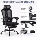 Sedia da ufficio ergonomica con schienale alto, schienale in rete, poggiapiedi retrattile, poggiatesta e supporto lombare regolabili, sedia da scrivania per computer con ruote