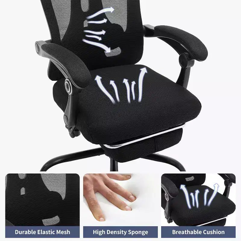 Sedia da ufficio ergonomica con schienale alto, schienale in rete, poggiapiedi retrattile, poggiatesta e supporto lombare regolabili, sedia da scrivania per computer con ruote