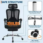 Sedia da ufficio ergonomica con schienale alto, schienale in rete, poggiapiedi retrattile, poggiatesta e supporto lombare regolabili, sedia da scrivania per computer con ruote