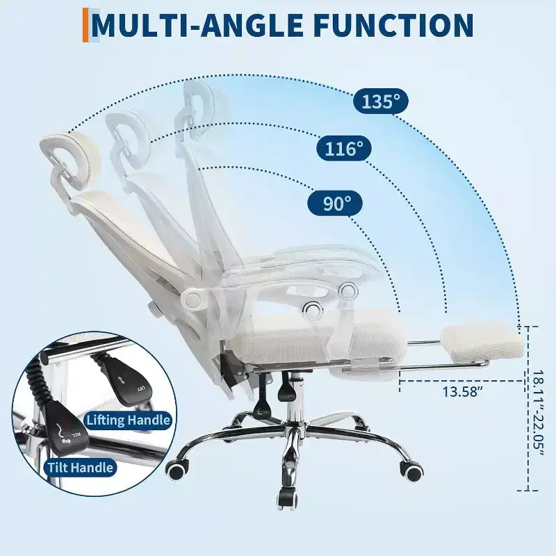 Sedia da ufficio ergonomica con schienale alto, schienale in rete, poggiapiedi retrattile, poggiatesta e supporto lombare regolabili, sedia da scrivania per computer con ruote