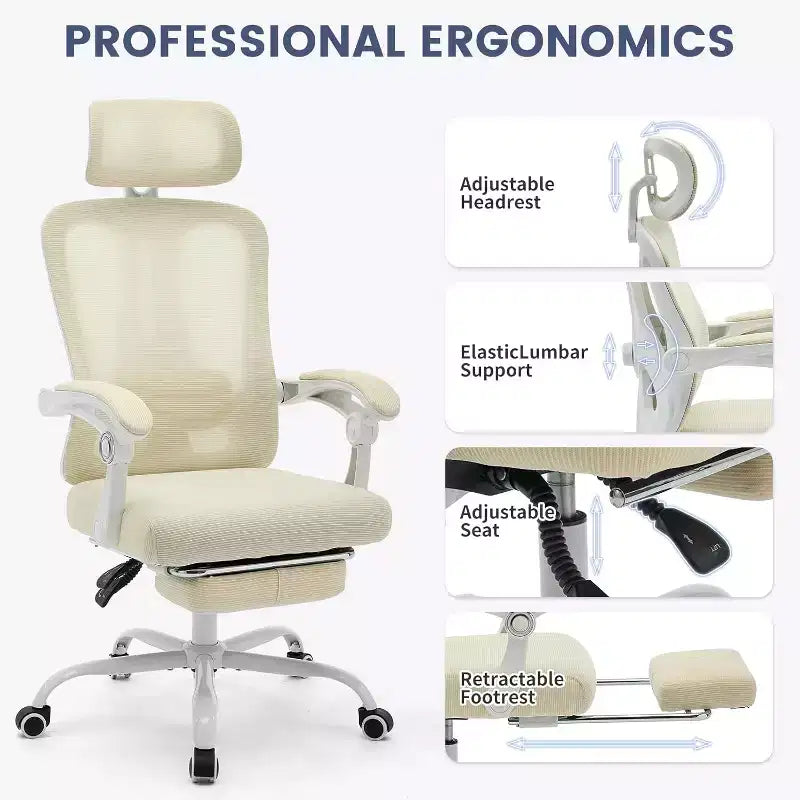 Sedia da ufficio ergonomica con schienale alto, schienale in rete, poggiapiedi retrattile, poggiatesta e supporto lombare regolabili, sedia da scrivania per computer con ruote