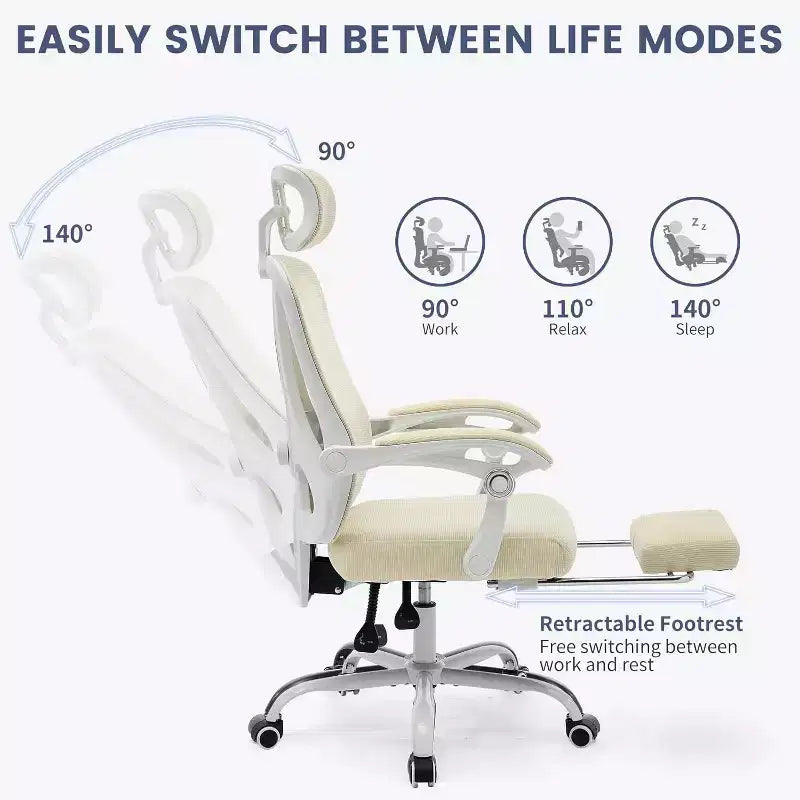 Sedia da ufficio ergonomica con schienale alto, schienale in rete, poggiapiedi retrattile, poggiatesta e supporto lombare regolabili, sedia da scrivania per computer con ruote