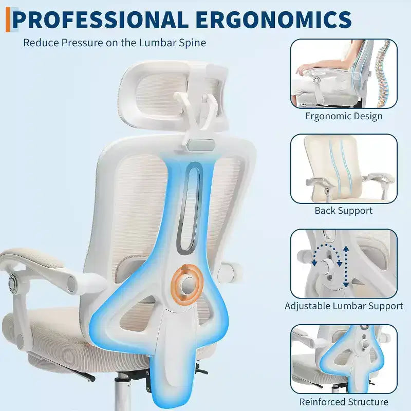 Sedia da ufficio ergonomica con schienale alto, schienale in rete, poggiapiedi retrattile, poggiatesta e supporto lombare regolabili, sedia da scrivania per computer con ruote