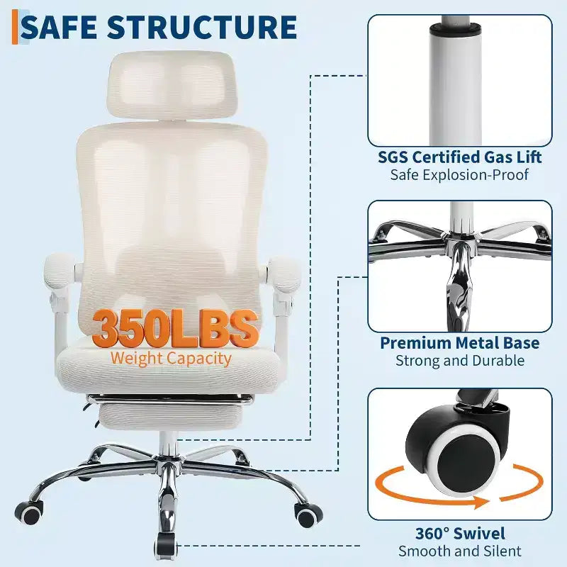 Sedia da ufficio ergonomica con schienale alto, schienale in rete, poggiapiedi retrattile, poggiatesta e supporto lombare regolabili, sedia da scrivania per computer con ruote