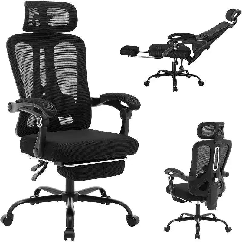 Sedia da ufficio ergonomica con schienale alto, schienale in rete, poggiapiedi retrattile, poggiatesta e supporto lombare regolabili, sedia da scrivania per computer con ruote