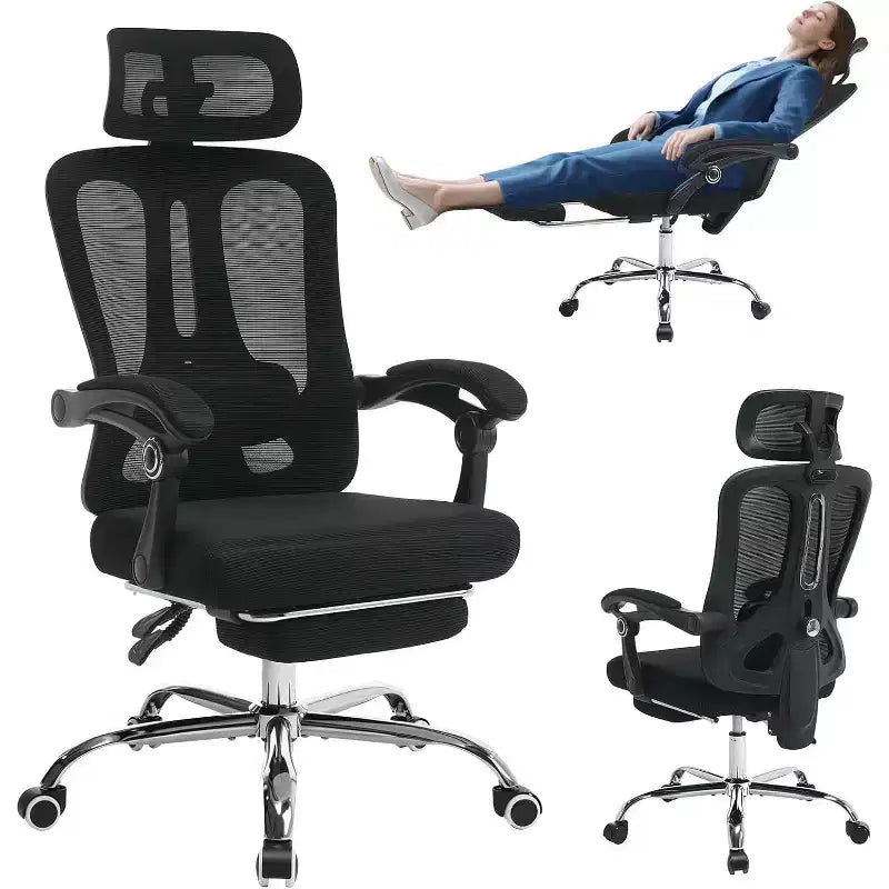 Sedia da ufficio ergonomica con schienale alto, schienale in rete, poggiapiedi retrattile, poggiatesta e supporto lombare regolabili, sedia da scrivania per computer con ruote