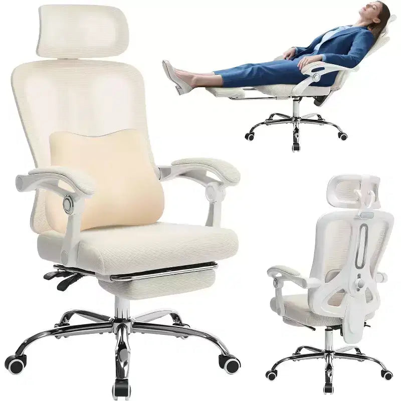 Sedia da ufficio ergonomica con schienale alto, schienale in rete, poggiapiedi retrattile, poggiatesta e supporto lombare regolabili, sedia da scrivania per computer con ruote