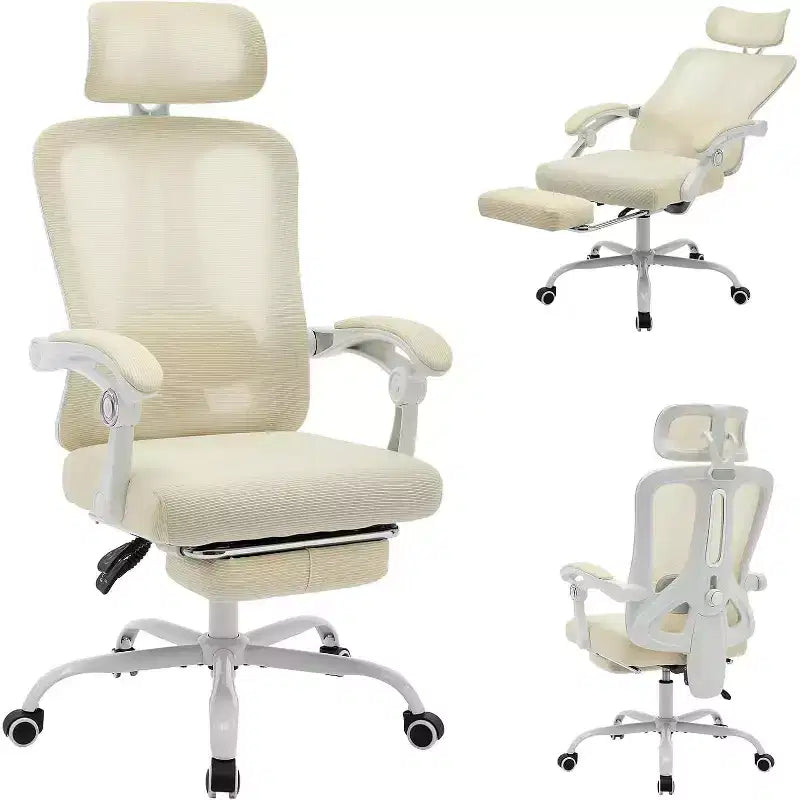Sedia da ufficio ergonomica con schienale alto, schienale in rete, poggiapiedi retrattile, poggiatesta e supporto lombare regolabili, sedia da scrivania per computer con ruote
