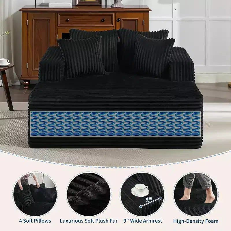 Poltrona a 2 Posti in Velluto a Coste con Cuscini, Cloud Lounger per Soggiorno e Camera da Letto, Divano Letto Pieghevole Senza Montaggio, Design Compatto Salvaspazio