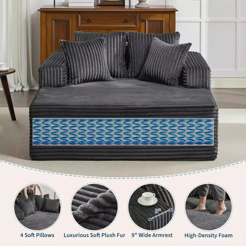 Poltrona a 2 Posti in Velluto a Coste con Cuscini, Cloud Lounger per Soggiorno e Camera da Letto, Divano Letto Pieghevole Senza Montaggio, Design Compatto Salvaspazio