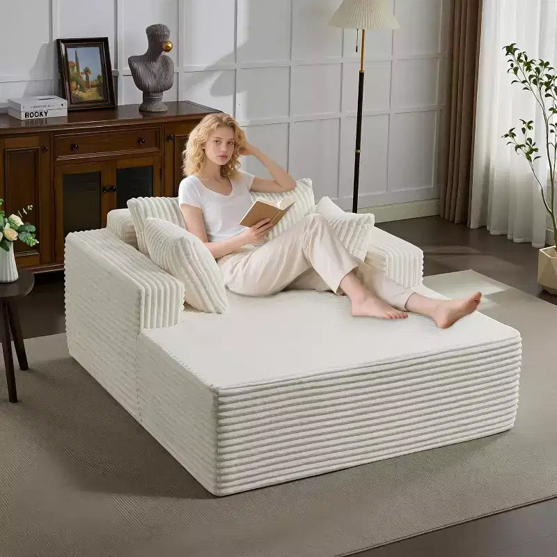Poltrona a 2 Posti in Velluto a Coste con Cuscini, Cloud Lounger per Soggiorno e Camera da Letto, Divano Letto Pieghevole Senza Montaggio, Design Compatto Salvaspazio
