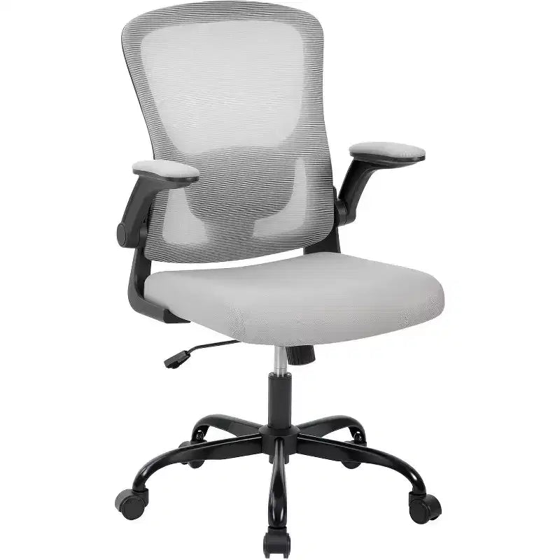 Sedia da ufficio ergonomica premium in rete grigio chiaro - Altezza regolabile, braccioli ribaltabili e supporto lombare - Comoda seduta girevole per casa, gaming e lavoro