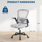 Sedia da ufficio ergonomica premium in rete grigio chiaro - Altezza regolabile, braccioli ribaltabili e supporto lombare - Comoda seduta girevole per casa, gaming e lavoro