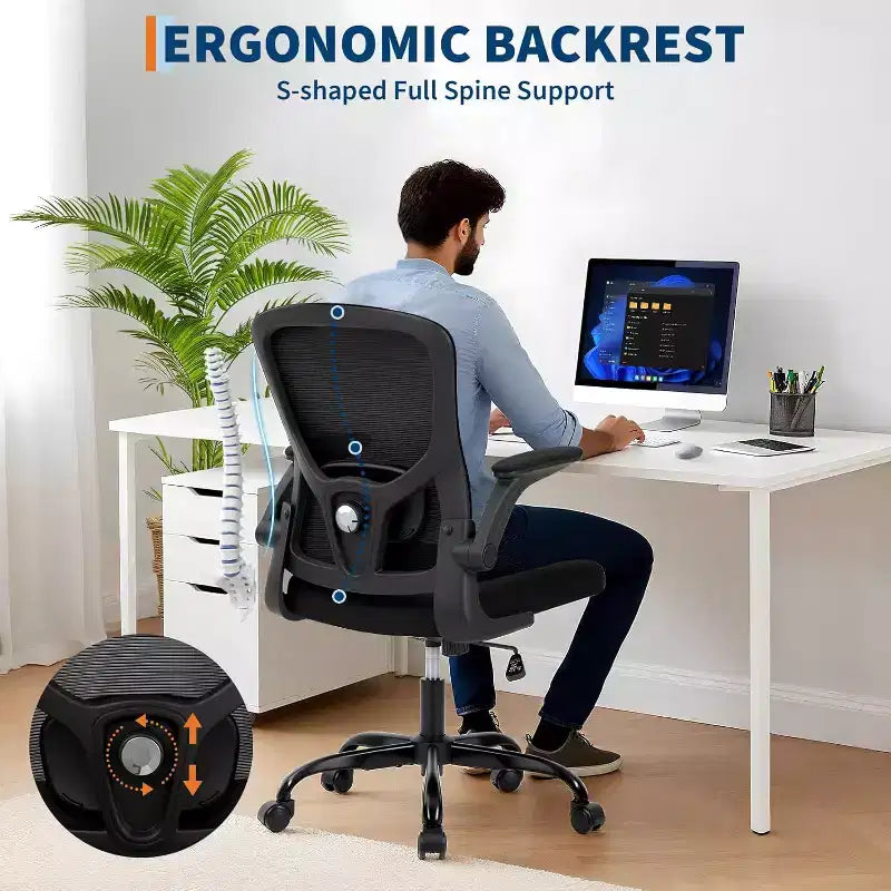 Sedia da ufficio ergonomica premium in rete grigio chiaro - Altezza regolabile, braccioli ribaltabili e supporto lombare - Comoda seduta girevole per casa, gaming e lavoro