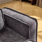 Divano a 3 posti a L senza struttura in ciniglia grigia con braccioli quadrati Karl Home | 279 cm L con pouf