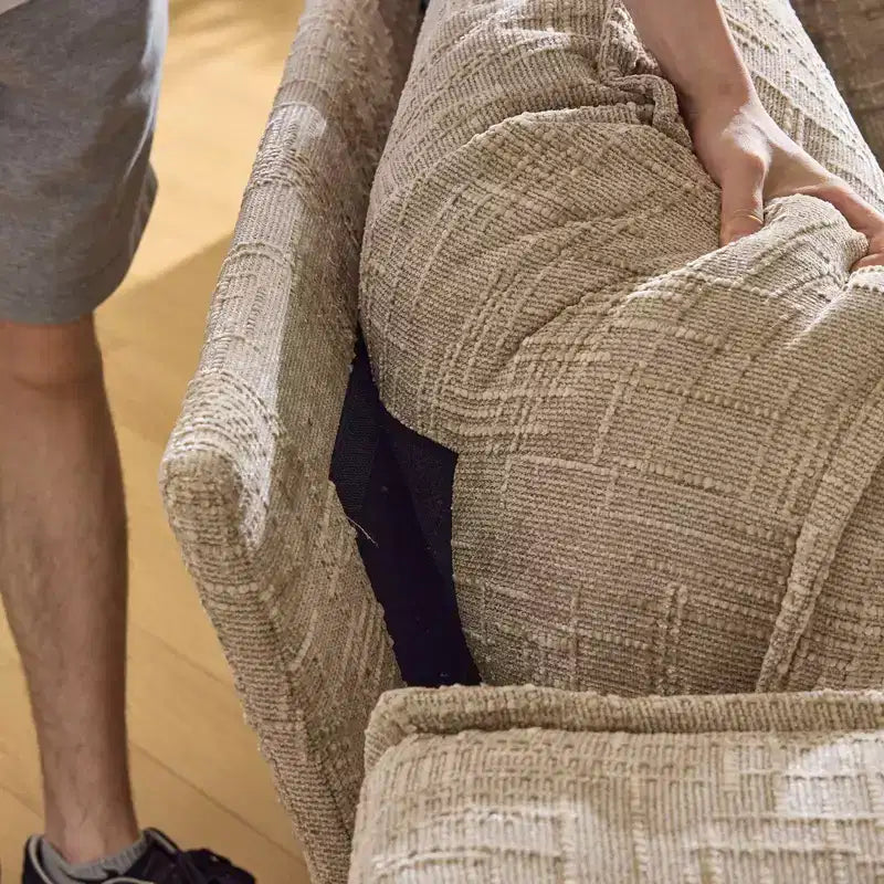 Divano a 3 posti a L senza struttura in ciniglia grigia con braccioli quadrati Karl Home | 279 cm L con pouf