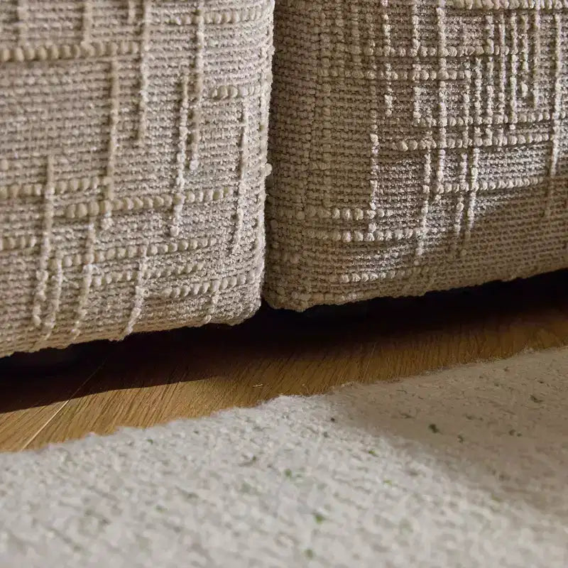 Divano a 3 posti a L senza struttura in ciniglia grigia con braccioli quadrati Karl Home | 279 cm L con pouf