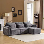 Divano a 3 posti a L senza struttura in ciniglia grigia con braccioli quadrati Karl Home | 279 cm L con pouf