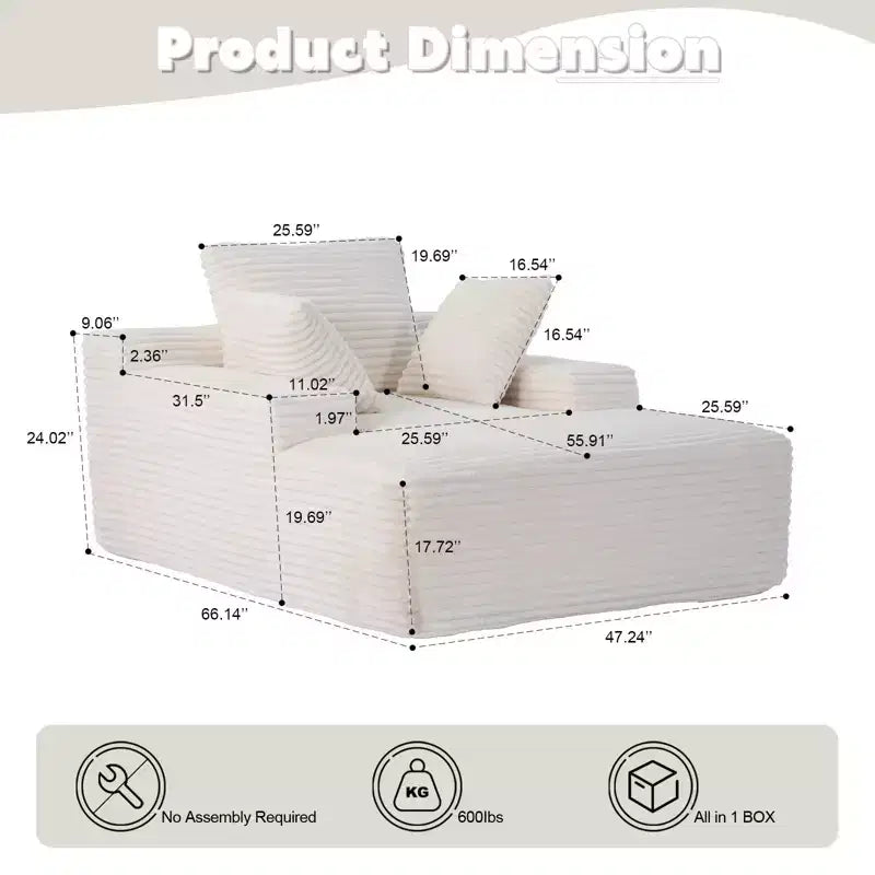 Divano Letto Chaise Lounge Moderno Oversize Okak con Braccioli e Cuscini Decorativi, Divano Futon Imbottito con Seduta Profonda per Soggiorno