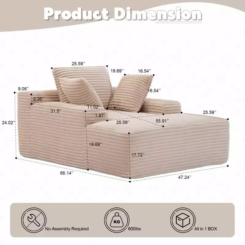 Divano Letto Chaise Lounge Moderno Oversize Okak con Braccioli e Cuscini Decorativi, Divano Futon Imbottito con Seduta Profonda per Soggiorno